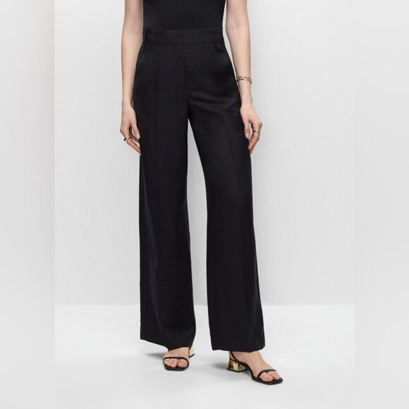 Melanie Lyne Pants - Melanie Lyne Women's Black flare leg linen blend summer office trouser pants 18